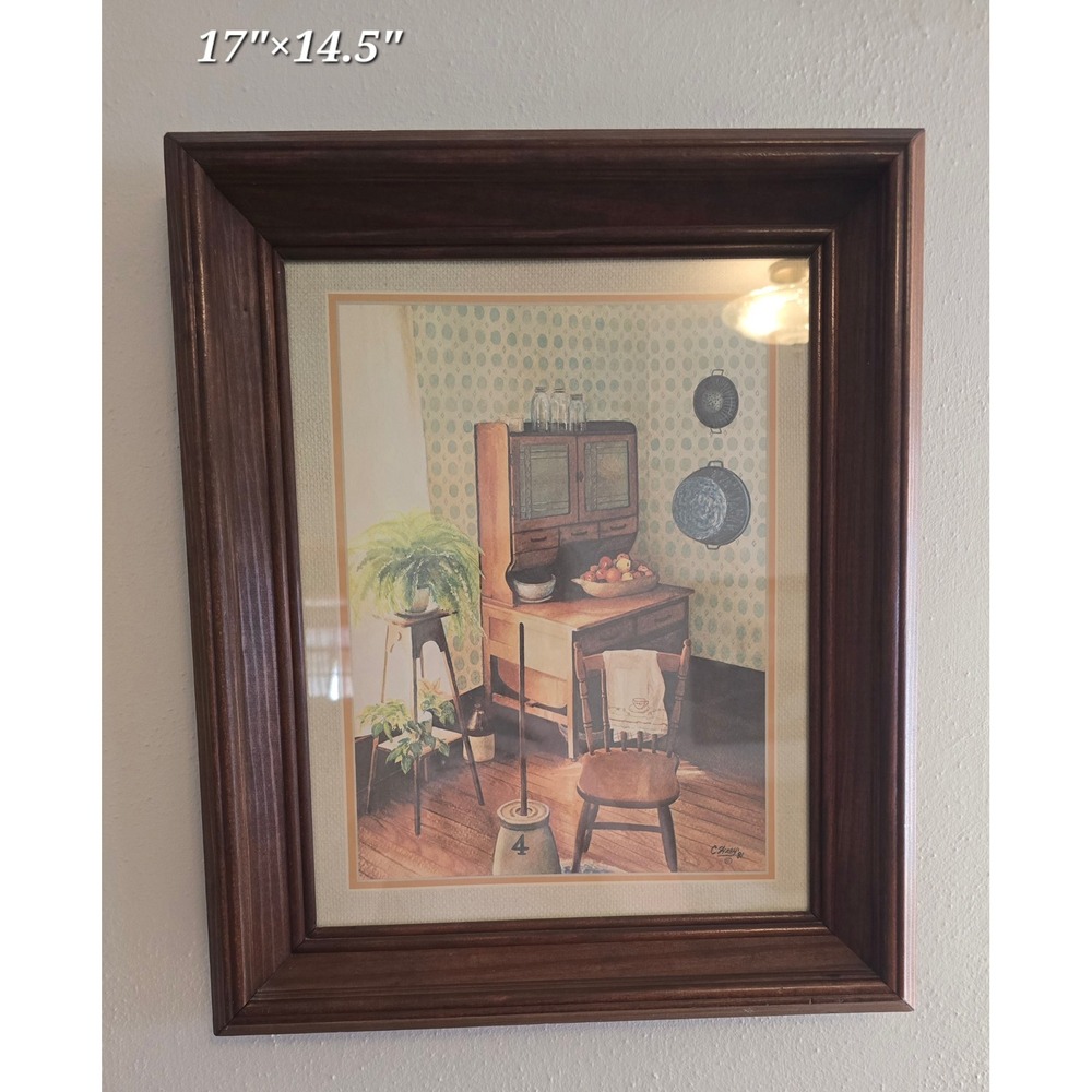 Vintage 1981 C. Hays Country Kitchen Framed Art Print Farmhouse Cottagecore